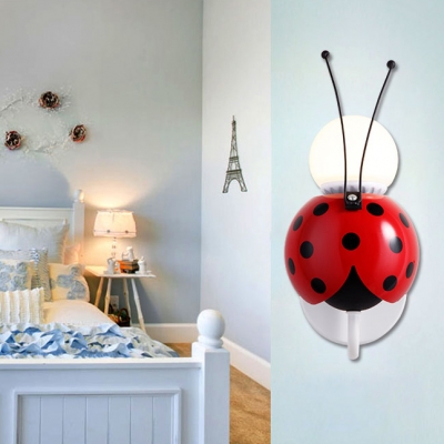 Red Ladybug Wall Lamp Metal Single Light Wall Light Sconce for Nursing Room