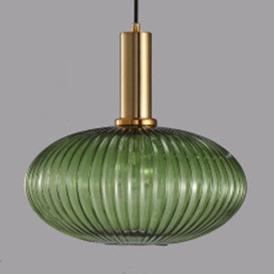 Ribbed Glass Geometric Hanging Light Simplicity Single Light Ceiling Pendant Light in Brass Finish