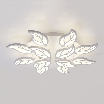 Tiered LED Ceiling Light with Leaf Design Modernism Acrylic Multi Light Indoor Lighting Fixture in White