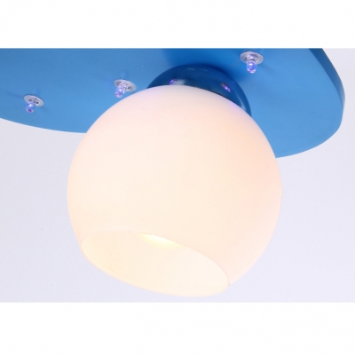 Triple Lights Monkey Flush Mount Children Room Glass Shade Hanging Lamp in Blue