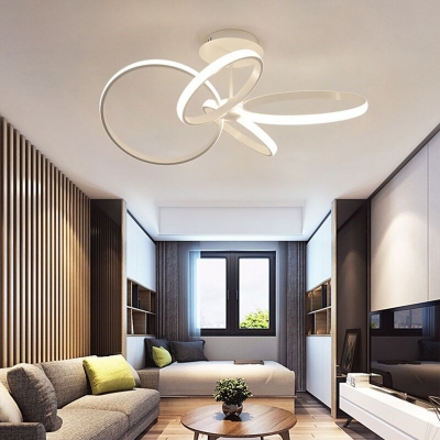 Ultra Thin LED Semi Flush Light with 4 Rings Monochromatic Metallic Ceiling Lamp in Warm/White