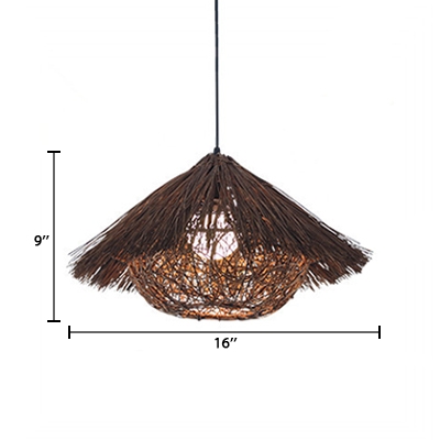 Weave Bowl Shade Pendant Light Lodge Style Single Light Indoor Lighting Fixture in Brown