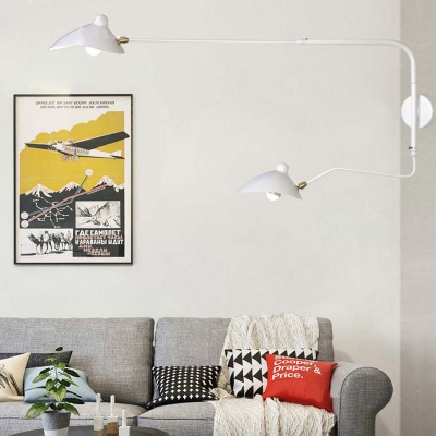 White Swing Arm Wall Mount Light with Duckbill Shade Modernism Metallic 2 Lights Sconce Light