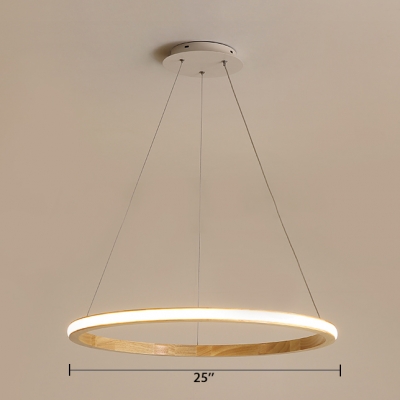 Wood Circle Hanging Light Fixture Nordic Style LED Suspension Light in Neutral for Sitting Room