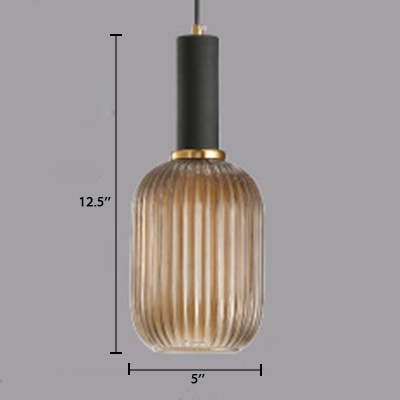 1 Head Bottle Lighting Fixture Contemporary Cognac Ribbed Glass Hanging Lamp for Living Room