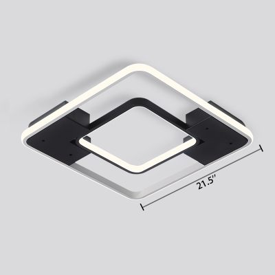 2 Square Ring Ceiling Lamp Minimalist Modern Metallic LED Flush Mount Light in Warm/White