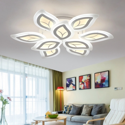 2 Tiers Leaves Semi Flush Light Fixture Modern Fashion Metal Multi Lights Indoor Lighting Fixture in White