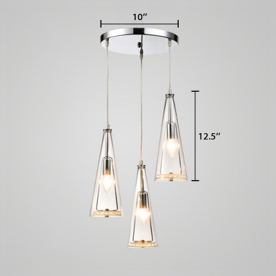 3 Lights Conical Pendant Lighting Modern Design Clear Glass Hanging Lamp in Chrome Finish