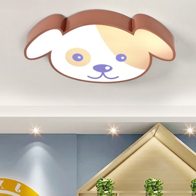 Acrylic Ceiling Lamp with Lovely Brown Dog Single Head LED Flush Mount for Kindergarten