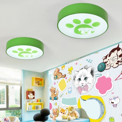 Acrylic Drum LED Flush Light Fixture with Lovely Dog Boys Girls Room Ceiling Lamp in Blue/Green
