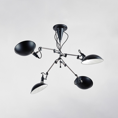 Adjustable 4 Heads Dome Chandelier Lamp with Metal Shade Contemporary Hanging Light in Black