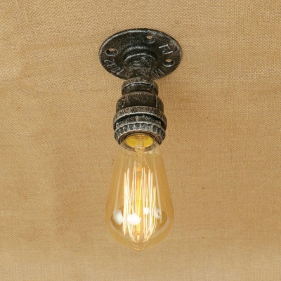 Antique Silver Open Bulb Semi Flush Mount Industrial Metallic Single Light Mini Indoor Lighting for Warehouse
