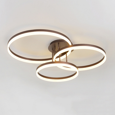 Brown 3 Rings LED Ceiling Light Modern Chic Metal Decorative Flush Light for Sitting Room