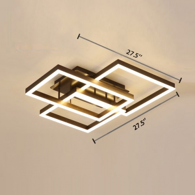Brown Square Frame LED Ceiling Light Modern Chic Semi Flush Light with Acrylic Shade