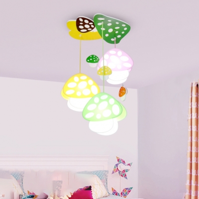 Lovely Colorful Mushroom Hanging Light Kindergarten Wooden 3 Lights Suspended Light