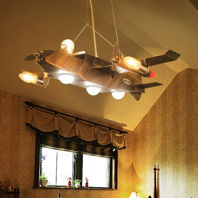 Metal Airplane Chandelier Lamp Boys Bedroom 8 Lights Hanging Lamp in Antique Brass