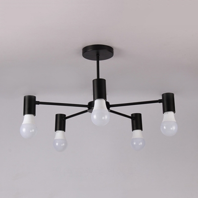 Metal Black Branch Ceiling Lamp Simple Concise 3/5/6 Lights Semi Flush Light Fixture for Study Room