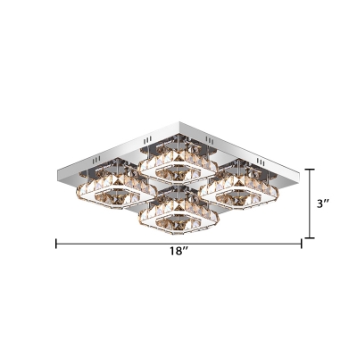 Modern Design Squared Semi Flush Light Stainless LED Ceiling Light with Clear Crystal