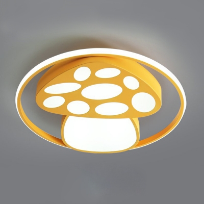 Mushroom LED Flush Light Blue/Pink/Yellow Acrylic Ceiling Lamp with Halo Ring for Living Room