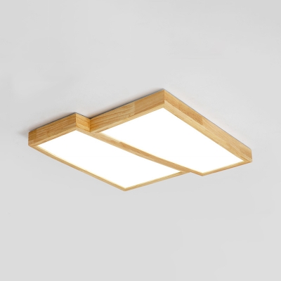 Nordic Natural Trapezoid Flush Mount with Wooden Shade Decorative LED Ceiling Light for Study Room