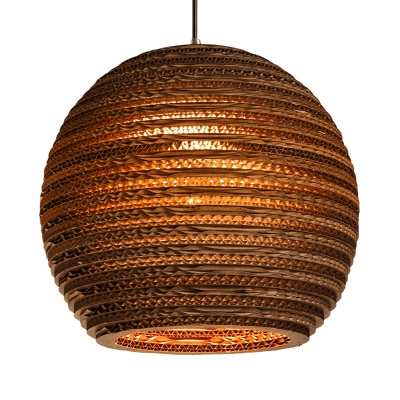 Paper Globe Suspension Light Chinese Style 1 Light Hanging Pendant Light in Brown for Coffee Shop