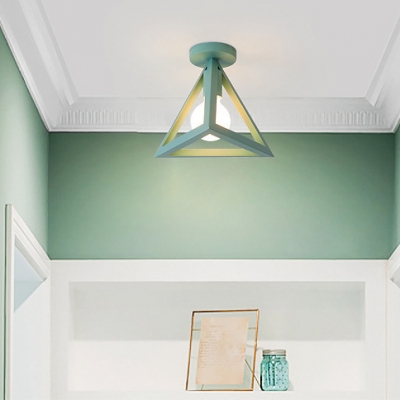 Pyramid Ceiling Light with Blue/Gray/Green Metal Frame Minimalist Modern 1 Head Semi Flush Light Fixture