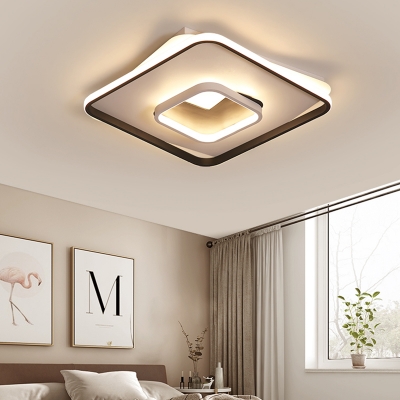 Square Aluminum Frame Flush Mount Modernism LED Ceiling Lamp in Black for Restaurant