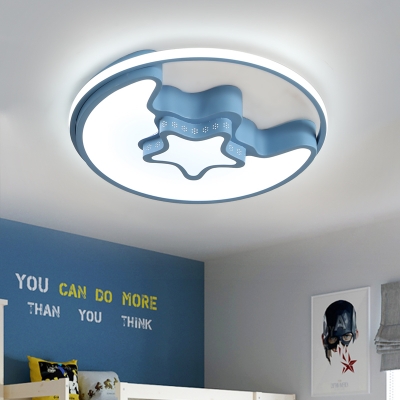 Star Flush Mount Lighting with Halo Ring Baby Kids Room Acrylic LED Ceiling Lamp in Blue/Pink
