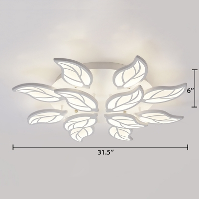 Tiered LED Ceiling Light with Leaf Design Modernism Acrylic Multi Light Indoor Lighting Fixture in White