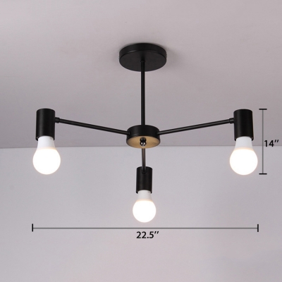 Triple Lights Open Bulb Hanging Light Minimalist Industrial Metallic Chandelier in Black
