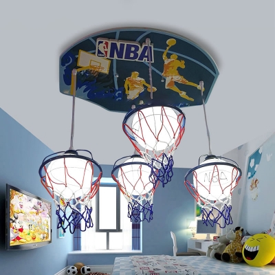 White Basketball Hanging Light Glass Shade 4 Lights Pendant Lamp for Game Room
