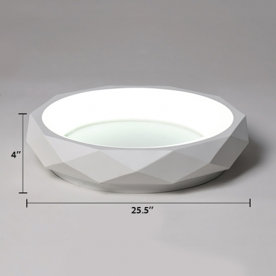 White Circular Ring Ceiling Lamp with Geometric Pattern Modernism Acrylic LED Flush Mount for Corridor
