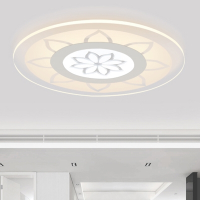 White Disc Shade Ceiling Fixture with Bloom Design Modernism Acrylic Ultrathin LED Flush Mount