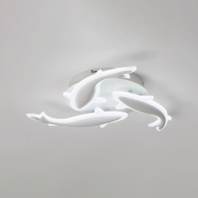 White Fish Semi Flush Light Fixture Stylish Modern Acrylic 3/5 Heads LED Ceiling Lamp for Foyer