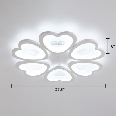 White Loving Heart Ceiling Light Contemporary Acrylic 4/6 Heads LED Semi Flush Light for Bedroom