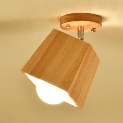 Wooden Trapezoid Shade Semi Flush Mount Modernism Rotatable 1 Head Ceiling Lamp for Hallway