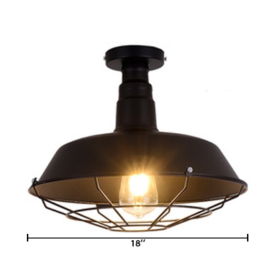 Loft Rust Wire Guard Single Light Industrial Semi Flush Light Ceiling Lamp 