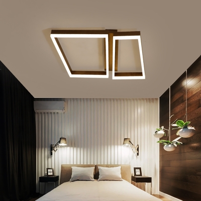 2 Trapezoid Frame Flush Light Nordic Burnished Aluminum LED Ceiling Flush Mount in Coffee