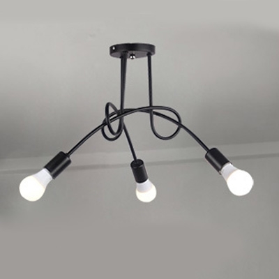 3 Bulbs Twist Light Fixture Post Modern Metal Suspension Light in Black for Bedroom