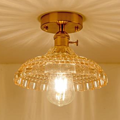 Amber Glass Textured Semi Flush Light Industrial Vintage Single Head Mount In Brass Beautifulhalo Com - Vintage Glass Flush Mount Ceiling Light