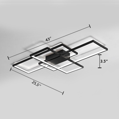 Black 3 Rectangle Frame Flush Light Nordic Style Metal LED Ceiling Light for Dining Room