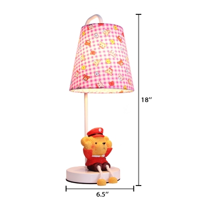 Cartoon Pink Trellis Shade Table Lamp with Cute Bear Fabric Single Light Table Light for Girls Room