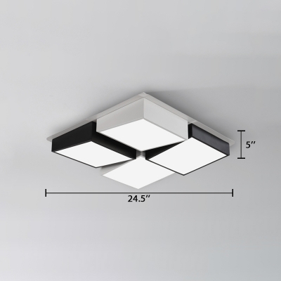 Geometric Square LED Lighting Fixture Simple Concise Acrylic Ceiling Flush Mount in Black and White