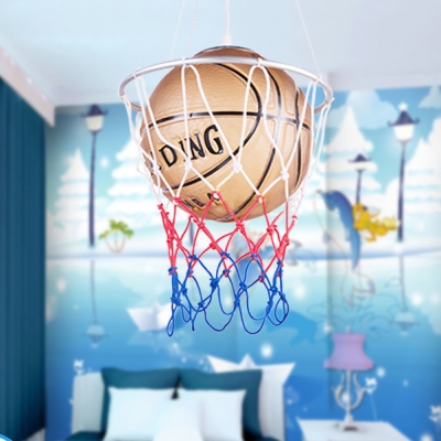 Glass Shade Suspended Light with Brown Basketball 1 Head Hanging Light Fixture for Game Room