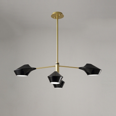 Gold Finish 2 Tiers Hanging Light Modern Design Metal 4 Lights Drop