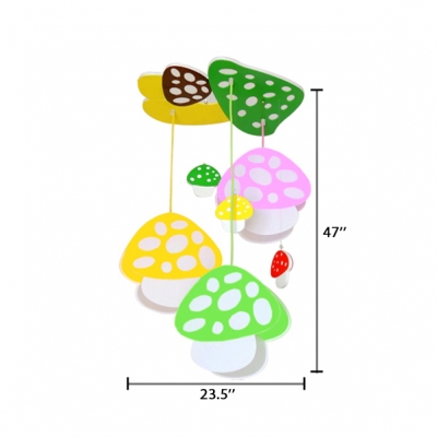 Lovely Colorful Mushroom Hanging Light Kindergarten Wooden 3 Lights Suspended Light