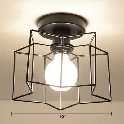 Metal Cage Semi Flush Light Fixture with Star Modern Fashion Single Light Surface Mount Ceiling Light in Black