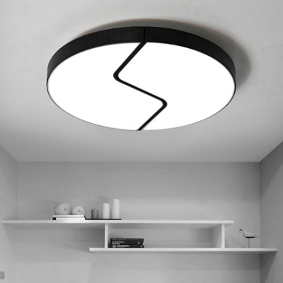 Metal Circular LED Ceiling Light Modern Design Flush Light Fixture in Black for Sitting Room