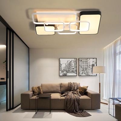 Metallic Blocks Ceiling Light Contemporary LED Flush Light in Black and White for Bedroom