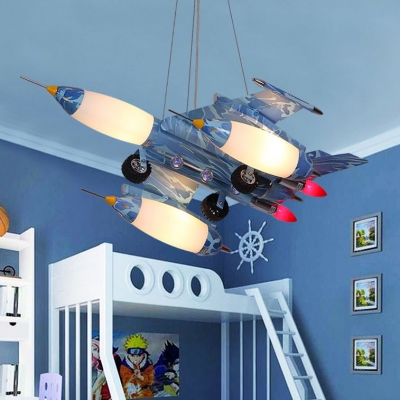 Metallic Chandelier with Blue Aircraft Triple Lights Suspended Light for Kindergarten